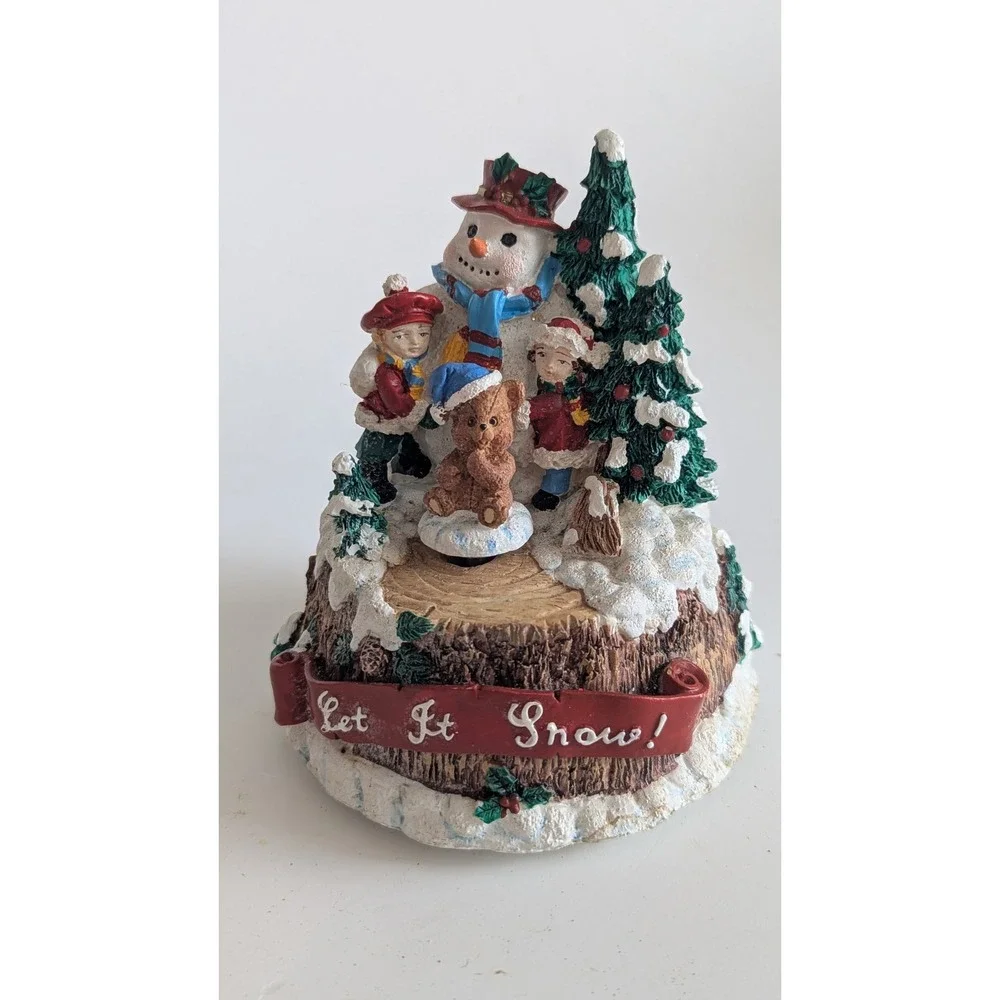 Vintage Let It Snow Musical Snowman Figurine Christmas Holiday Decor Wind Up